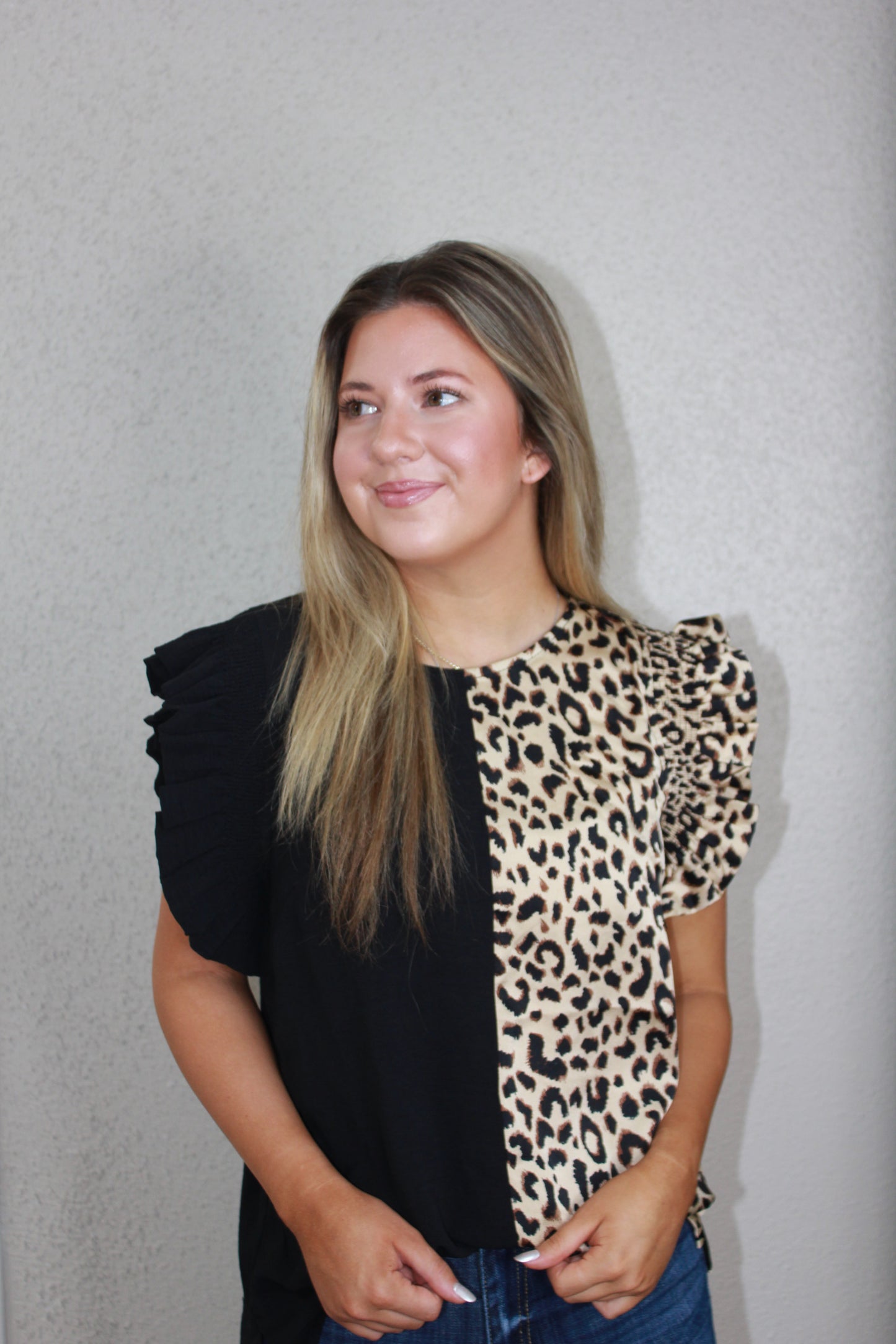 Leopard Colorblock Top