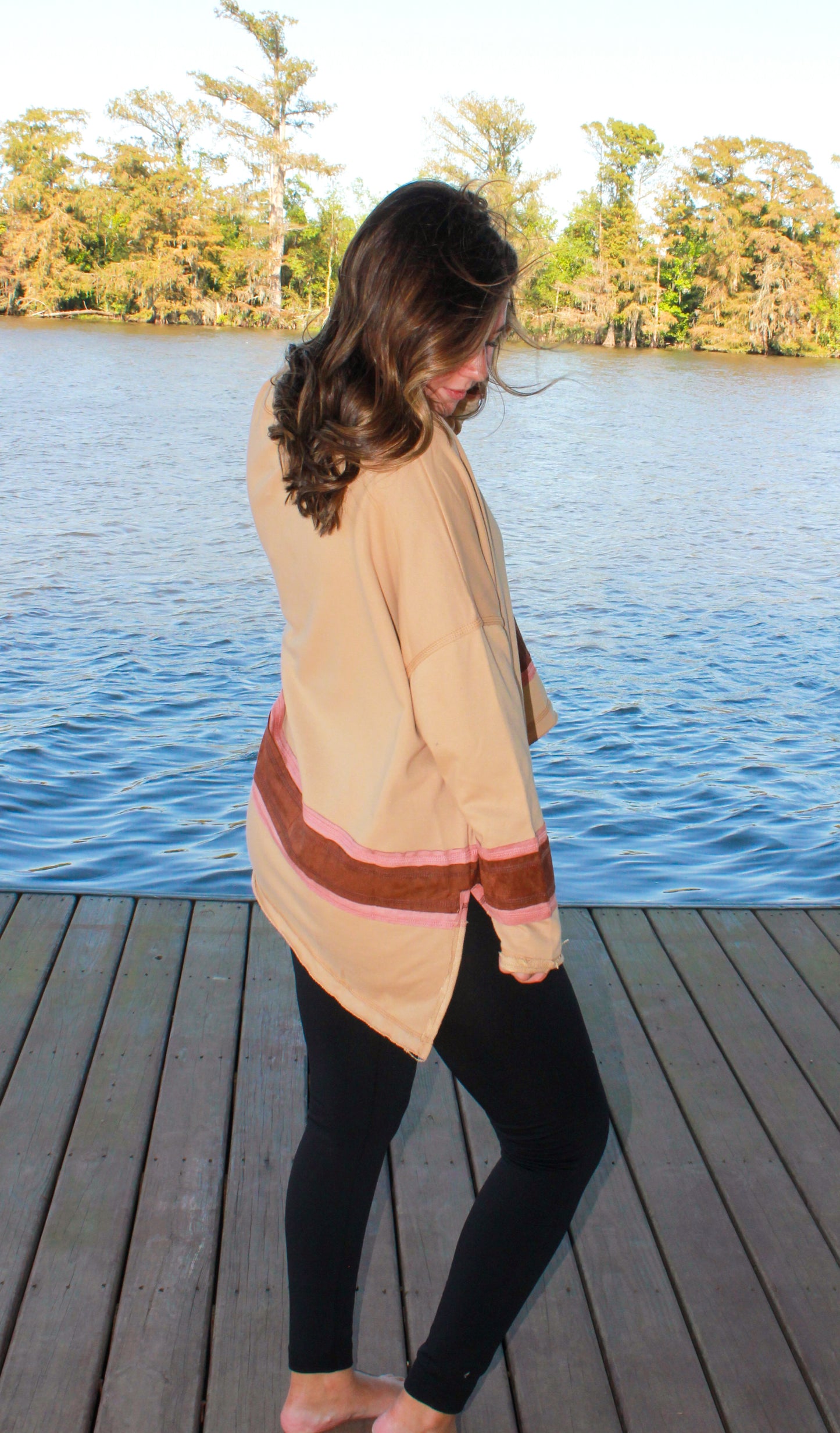 Camel Sweatshirt with Suede Detail