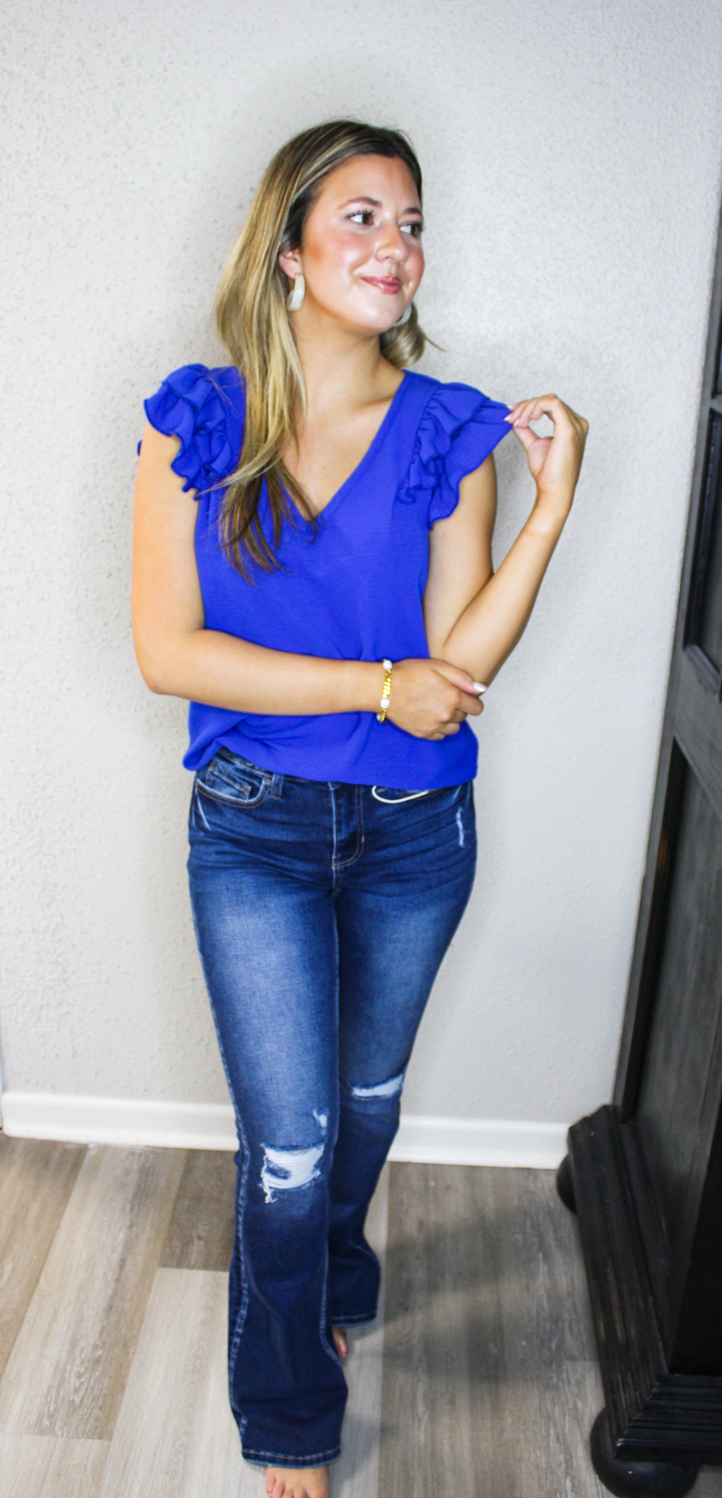 Royal Blue Flutter Sleeve Top