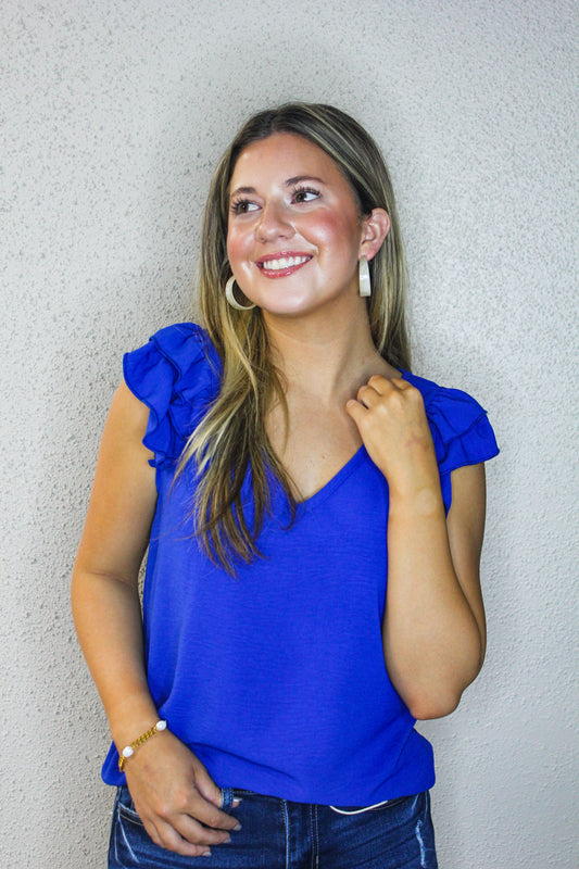 Royal Blue Flutter Sleeve Top